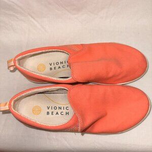 Vionic Beach Marshall Canvas Slip-On Sneakers - Papaya/Coral Size 6